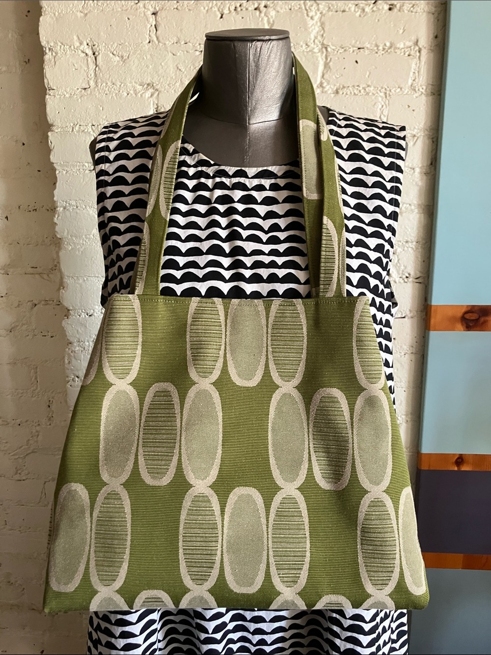 Refinery Green Osmosis Retro Patterned Trapezoid Shoulder Tote Bag Handmade
